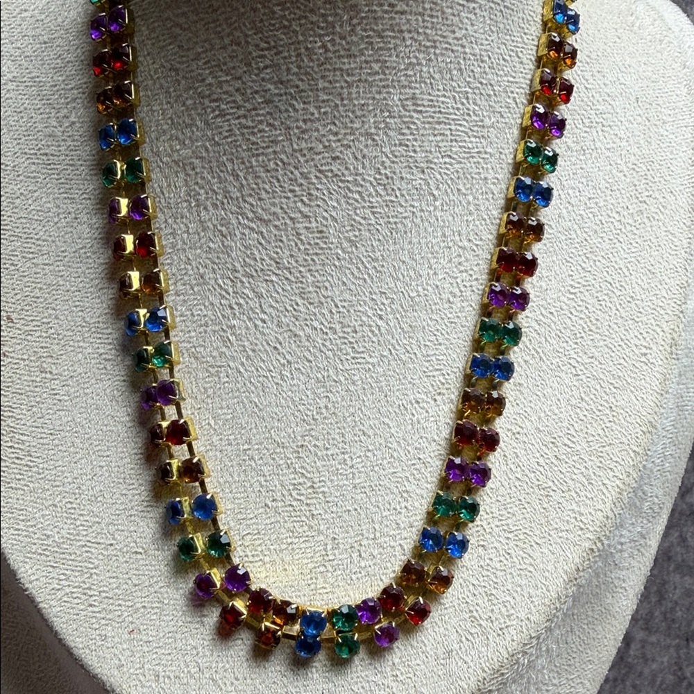 Gold-Tone Multicolor Crystal Station Necklace - Women Jewelry EB#1